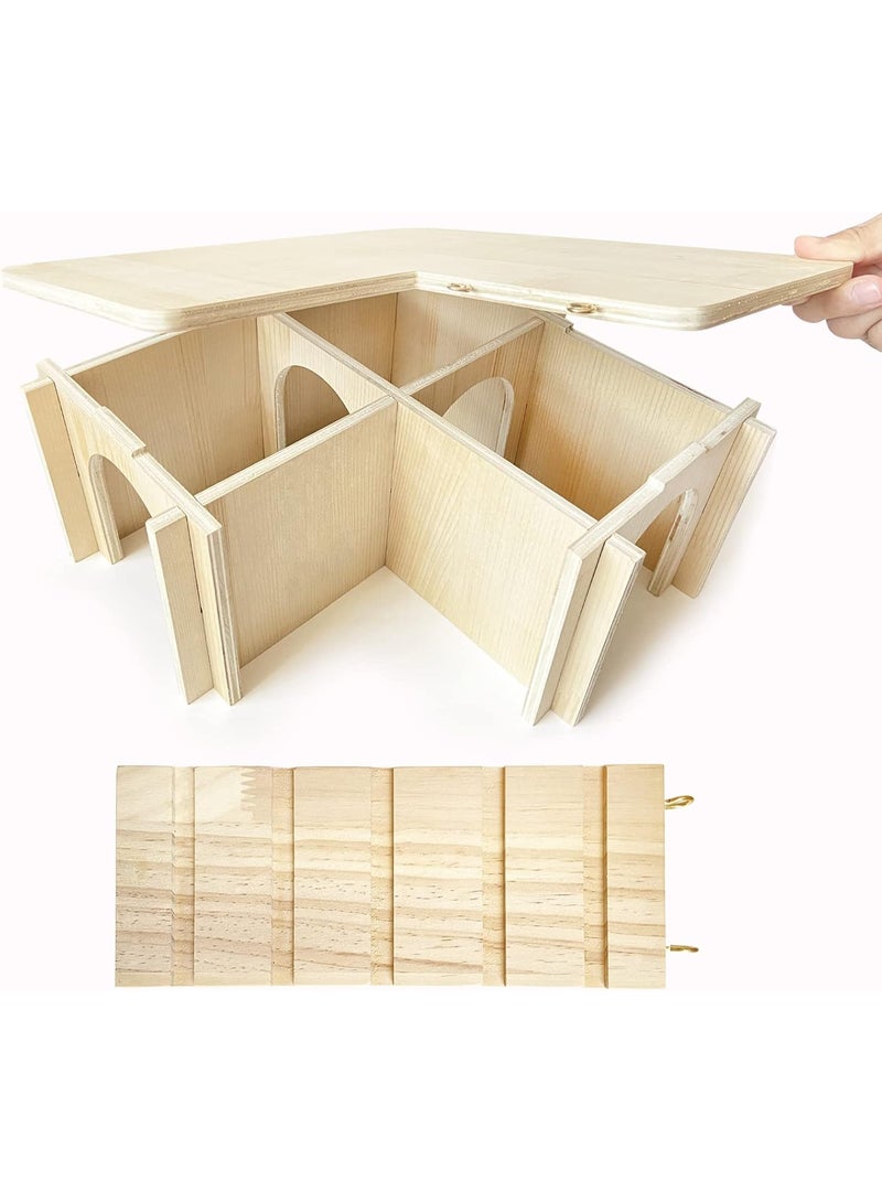 Guinea Pig Hideout and House: Multi Chamber Wooden Guinea Pig Castle with Ladder, Cage Accessories for Chinchilla Dwarf Rabbits Hamster Bunny and Others - Image 2